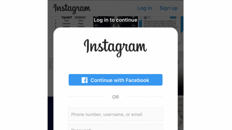 instagram log in page